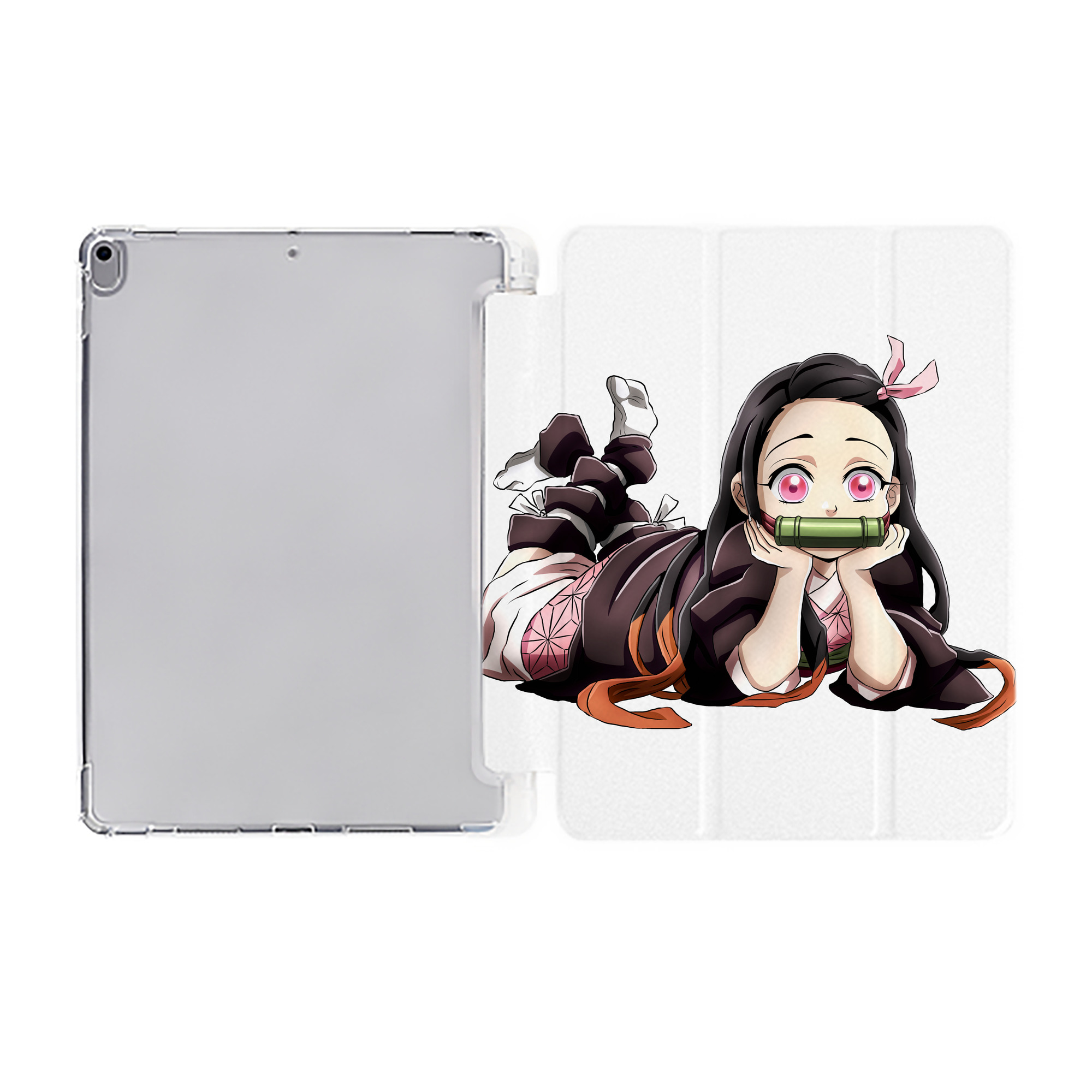 （画像用） 鬼滅の刃（きめつのやいば）竈門 禰󠄀豆子／かまど ねずこ Kamado Nezuko IPad ケース ペン収納付き 三つ折りスタンド PUレザー×シリコン 対応機種9.5/10.5/10.9インチ